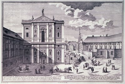 Veduta della Schottenkirche (chiesa scozzese) incisa da George-Daniel Heumann da Salomon after Kleiner
